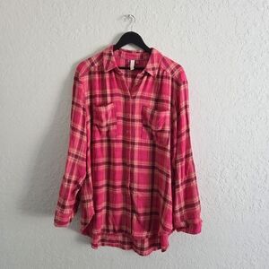 Anthropologie Pilcro Plaid Gauzy Soft Stretchy Long Sleeve Tunic Button Up Top